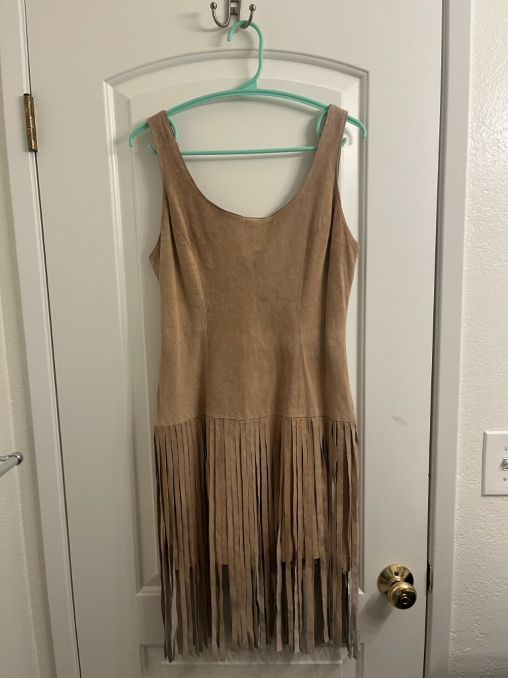 Genuine Suede Vintage Fringe Dress in Tan
